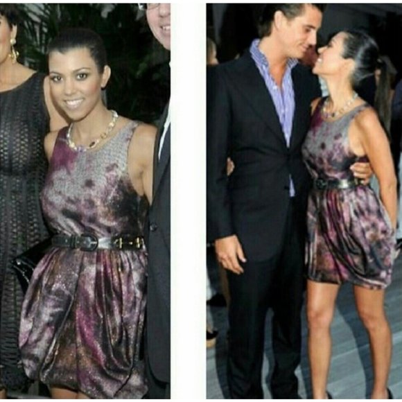 Alice + Olivia Marie Tulip Bubble Hem Mini Dress Metallic Purple Grey Size 8 - Picture 3 of 12